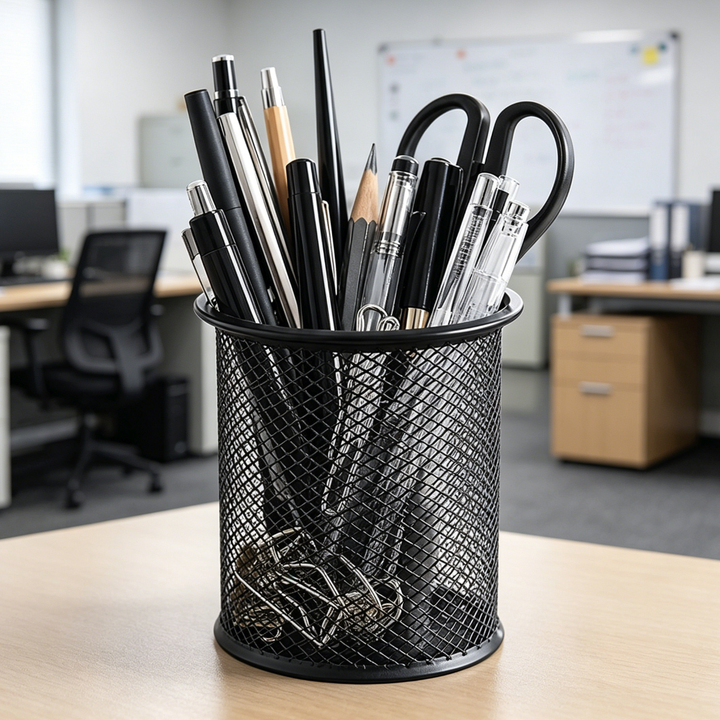 Round Metal Mesh Pen Cup